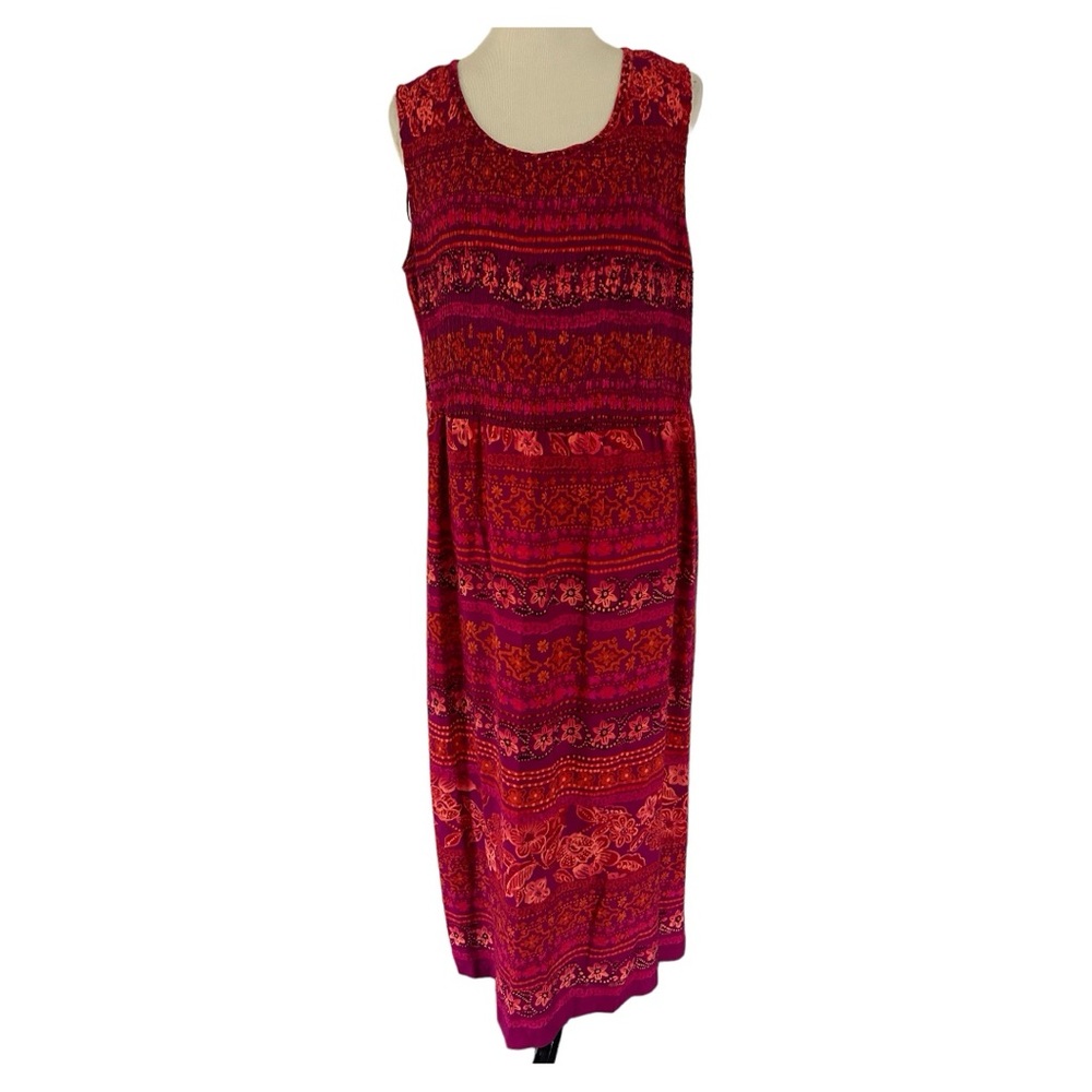 VTG R&K Originals Dress Bright Beaded Smock Top Full Length Summer Tie Back 14W